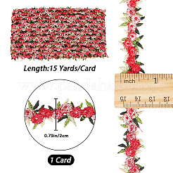 15 ヤードの花ポリエステル刺繍レースリボン  洋服アクセサリーデコレーション  レッド  3/4インチ（20mm）&nbsp;OCOR-WH0070-77F