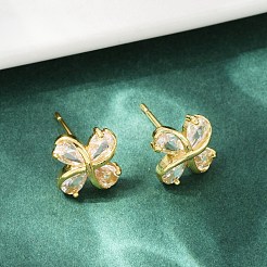 Orecchini a bottone con micro pavè di fiori in ottone e zirconi trasparenti&nbsp;EJEW-U064-03G