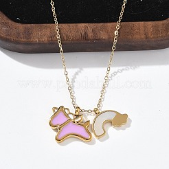 Подвеска из нержавеющей стали 304 с жемчужно-розовой эмалью и натуральной белой ракушкой NJEW-M101-02G