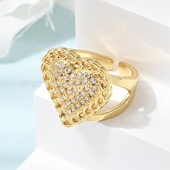 Anelli aperti con polsino in ottone micro pavé di zirconi cubici per donna&nbsp;RJEW-F216-01A-G