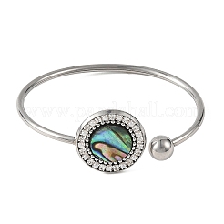 Bracelet jonc ouvert en acier inoxydable 304 et nacre naturelle d'ormeau&nbsp;BJEW-JB14371