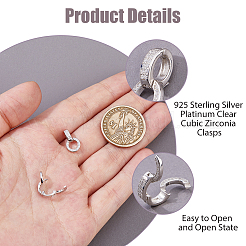 2 шт. 925 застежки-крутилки из стерлингового серебра с прозрачными кубическими цирконами STER-HS0001-22B-P