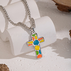Винтажные ожерелья из нержавеющей стали 304 с разноцветной эмалью и крестиком&nbsp;XX7294