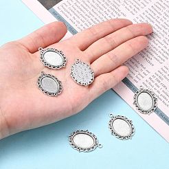 Тибетский стиль старинное серебро литые сеттинги кабошон плоский овал подвесные TIBEP-M022-19AS
