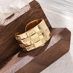 女性用304ステンレススチールカフリング  ワイドバンドリング  18KGP本金メッキ  調節可能な11.5ミリメートル&nbsp;RJEW-F175-02G-04