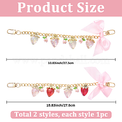 2 шт. 2-цветные алюминиевые цепи и акриловые звенья с бантом для сумки-клубники декоративные цепочки&nbsp;HJEW-SC0002-61