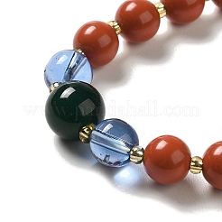 Braccialetti elasticizzati con perline di cinabro e legno di sandalo con ciondoli di baccelli di loto in vetro&nbsp;BJEW-B080-05
