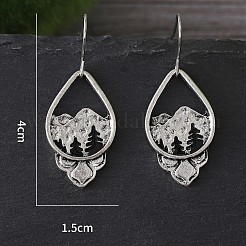 亜鉛合金製ダングルピアス（女性用）  涙のしずくの木  アンティークシルバー  40x15mm&nbsp;WG56DA6-01
