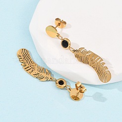 Серьги-гвоздики с подвесками в виде перьев из нержавеющей стали 304 EJEW-F393-03G