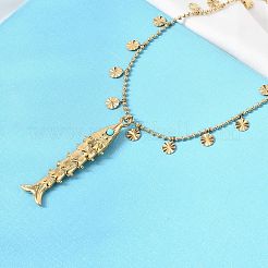 Женские ожерелья с подвеской в виде рыб из нержавеющей стали 304 с синтетической бирюзой&nbsp;NJEW-F362-02G