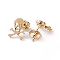 304 нержавеющая сталь маленькие полые серьги-гвоздики с черепом для женщин&nbsp;STAS-A065-07G