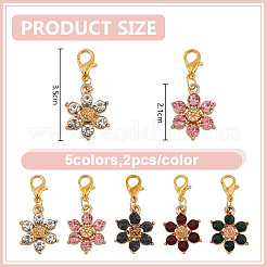10 шт. 5-цветные подвесные украшения из сплава со стразами&nbsp;HJEW-DR00169