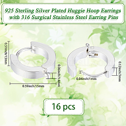 16 шт. фурнитура для сережек-колец Huggie Hoop из нержавеющей стали 201&nbsp;STAS-BBC0008-38S