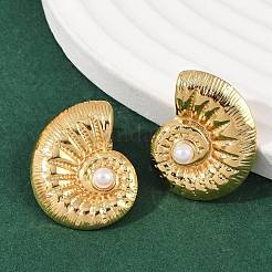 304ステンレススチールABSプラスチックパールスタッドピアス  18KGP本金メッキ  PVD真空メッキ  25x20mm&nbsp;LS-STAS-D368-01A-G