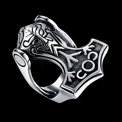 メンズステンレススチールフィンガー指輪  ワイドバンドリング  アンティークシルバー  usサイズ11（20.6mm）&nbsp;RJEW-BB29952-11