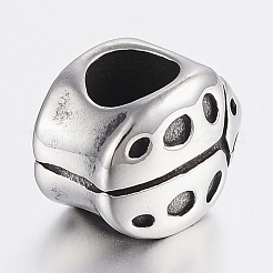 304ステンレススチールヨーロピアンビーズ  大穴ビーズ  テントウムシ  アンティークシルバー  11x9x8mm  穴：5mm&nbsp;STAS-H446-104AS