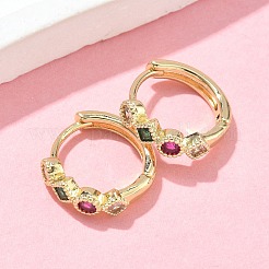 Серьги-кольца в виде ромба с круглыми латунными микрокристаллами из разноцветных кубических цирконий EJEW-Z102-35G