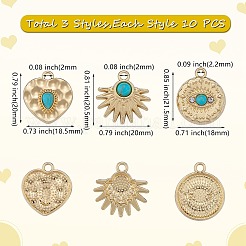 30шт 3 стиля подвески из синтетического бирюзового сплава FIND-SZ0002-82