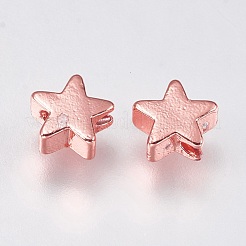真鍮ビーズ  スター  ローズゴールド  6x6x2.5~3.3mm  穴：1mm&nbsp;X-KK-E735-27RG