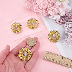 合金、ガラス、ラインストーンシャンクボタン4個  1穴  花  ゴールド  39x40x16.5mm  穴：5x4mm&nbsp;BUTT-FG0001-63A