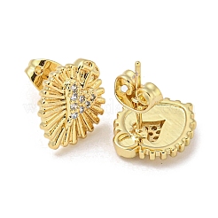 Orecchini a bottone con micro pavè di zirconi cubici in ottone placcato a forma di cuore&nbsp;EJEW-F331-07G