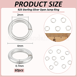 60 шт. 925 открытых кольца из стерлингового серебра&nbsp;STER-BC0002-57B
