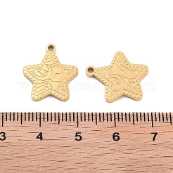 イオンプレーティング（IP）304ステンレスペンダント  月のチャームが付いた星  ゴールドカラー  16.5x15x1.5mm  穴：1.5mm&nbsp;STAS-S140-21G