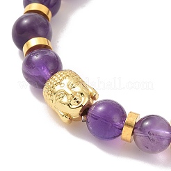 Bracelets extensibles perlés tête de bouddha en améthyste naturelle et alliage&nbsp;BJEW-JB09420-01