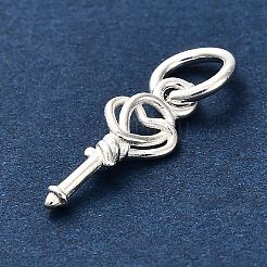 S925 スターリングシルバー ハート キーチャーム  丸カン付き  銀  14x5x2mm  穴：3.5mm&nbsp;STER-K183-02A-S