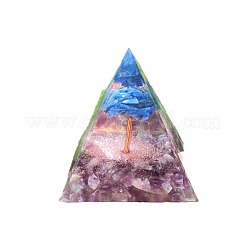 オルゴナイトピラミッド樹脂エネルギー発生器  レイキ アメジスト & ラピスラズリ チップ 生命の樹 自宅 オフィス デスク デコレーション用  50mm&nbsp;PW-WGF4D8D-01