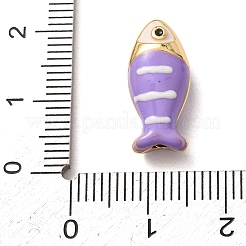 エナメルペンダント付き真鍮  縞模様のチャームが付いた魚  ラックめっき  長持ちメッキ  鉛フリー＆カドミウムフリー  18KGP本金メッキ  紫色のメディア  18x8x6.5mm  穴：1.2mm&nbsp;KK-CBA2F11-11G-05