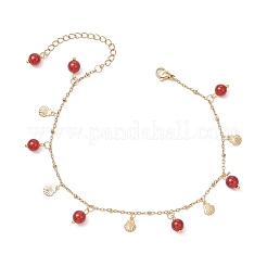 Женские браслеты на ногу с кисточками из натурального окрашенного полосатого агата в форме ракушки и нержавеющей стали 304 AJEW-AN00702-02