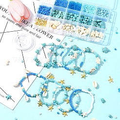 Наборы для изготовления браслетов из синтетической бирюзы и бисера своими руками&nbsp;DIY-FS0006-99