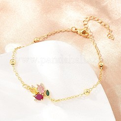 Bracciali da donna in ottone con maglie a forma di fiore e pavé di zirconi cubici colorati.&nbsp;KK-CBA68DA-04G