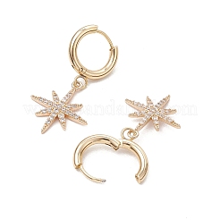 Комплекты из латунных подвесок-звездочек с микропаве из кубических цирконий и серег-колец SJEW-JS01318