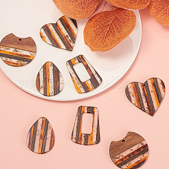 8шт 4 стиля подвески из прозрачной смолы и орехового дерева в полоску&nbsp;RESI-CJ0001-218
