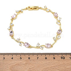 Bracciali a catena con maglie a forma di fiore in ottone e vetro&nbsp;KK-CBA7DFA-01G-04
