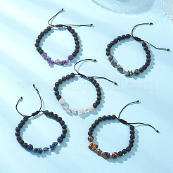 Женские плетеные браслеты из натуральных смешанных драгоценных камней и лавовых пород&nbsp;BJEW-JB12924