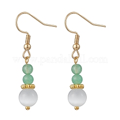 Комплект из круглого натурального малайзийского нефрита и бусин кошачьего глаза SJEW-JS01334