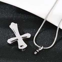 Ожерелья с подвеской в виде креста из нержавеющей стали 304 в виде урны для праха домашних животных&nbsp;LS-NJEW-S455-02P