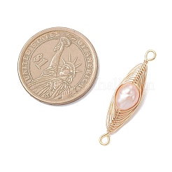 Подвески-соединители в форме конского глаза из натурального культивированного пресноводного жемчуга с медной проволокой&nbsp;PALLOY-JF04766