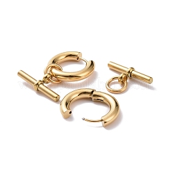 304ステンレススチール製水平バーダングルフープピアス（女性用）  ゴールドカラー  29x20x4mm  ピン：1mm&nbsp;EJEW-A075-01G