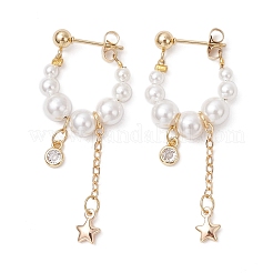 Серьги-кольца из нержавеющей стали 304 с круглыми звездчатыми жемчужинами EJEW-TA00633