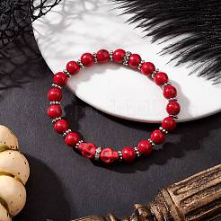 4 bracelet extensible en laiton et perles rondes teintées en turquoise synthétique&nbsp;BJEW-JB12254