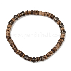 Натуральные кокосовые плоские круглые бусины эластичные браслеты для женщин&nbsp;BJEW-JB11636-01