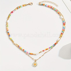 Ожерелья с подвесками в виде ромашек из сплава и эмали в стиле бохо FS-WG10B31-01