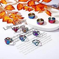 9 шт. 9 стильных радужных кольца-манжеты из нержавеющей стали 304 в форме сердца RJEW-SZ0001-20