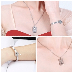 Браслет из нержавеющей стали 304 с замком в форме сердца и кубическим цирконием SJEW-K001-01P