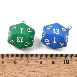 不透明樹脂ペンダント  d20ダイスチャーム  プラチナ鉄ループ付き  ミックスカラー  26x20x20mm  穴：2mm&nbsp;RE-CBA158B-02B