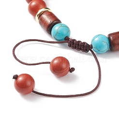 Bracelet en pierres précieuses naturelles et turquoises synthétiques et perles de bois tressées&nbsp;BJEW-JB08406
